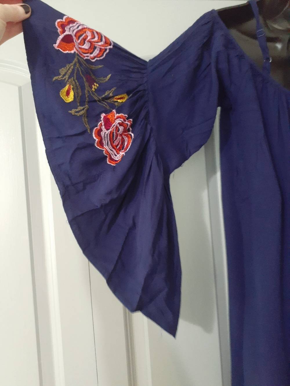 Feathers Navy Off-Shoulder Tunic with Spaghetti Straps - Picture 3 of 5